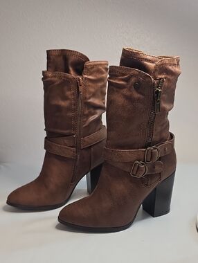 Carlos Santana Paisley Mid Calf Slouchy Shaft Stacked Heel Boots Women's Size 7